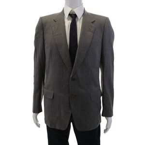 Canali Mens Herringbone Wool Suit Jacket Gray Button Long Sleeve Size 50